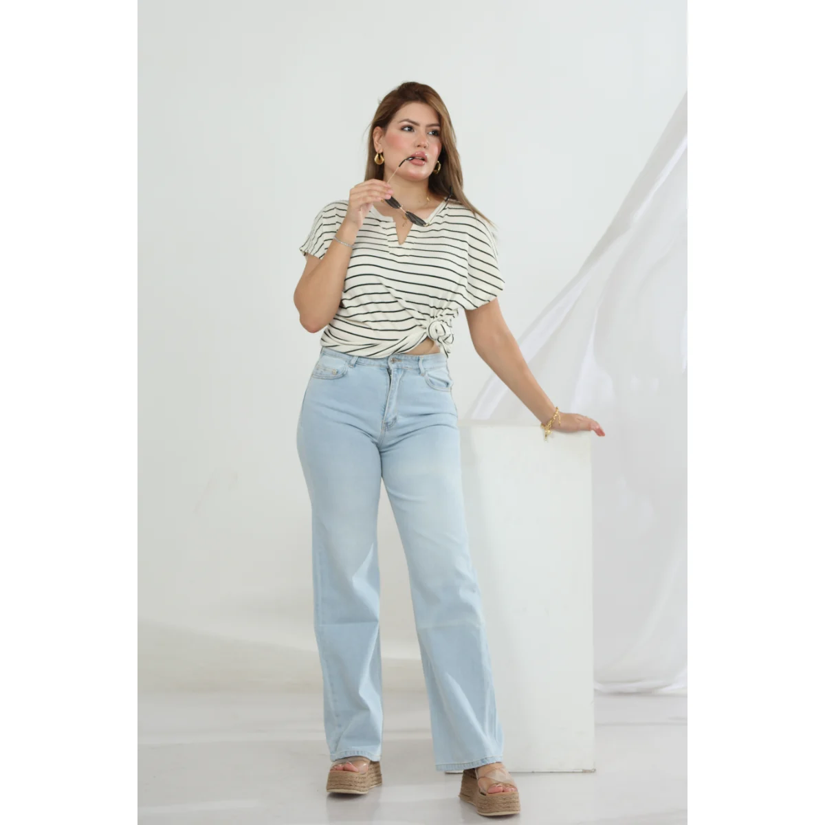 DJEAN – Jean Wide Leg Taille Haute Bleu Clair