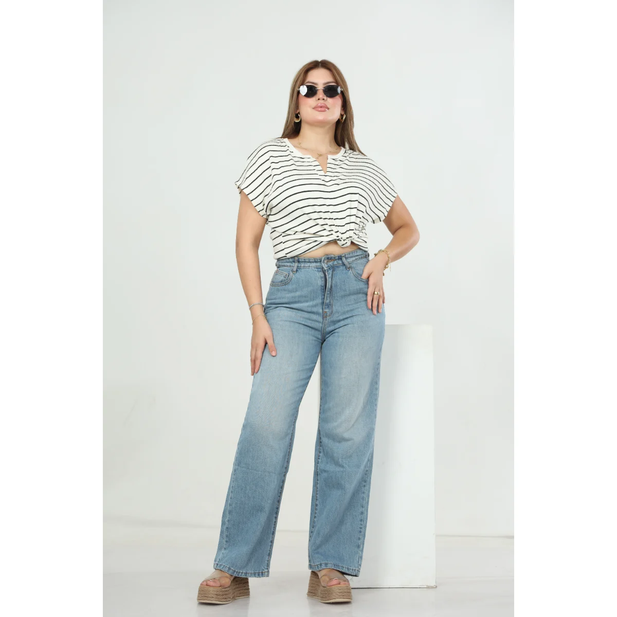 Jean Femme Wide Leg Bleu – Jaune Smith